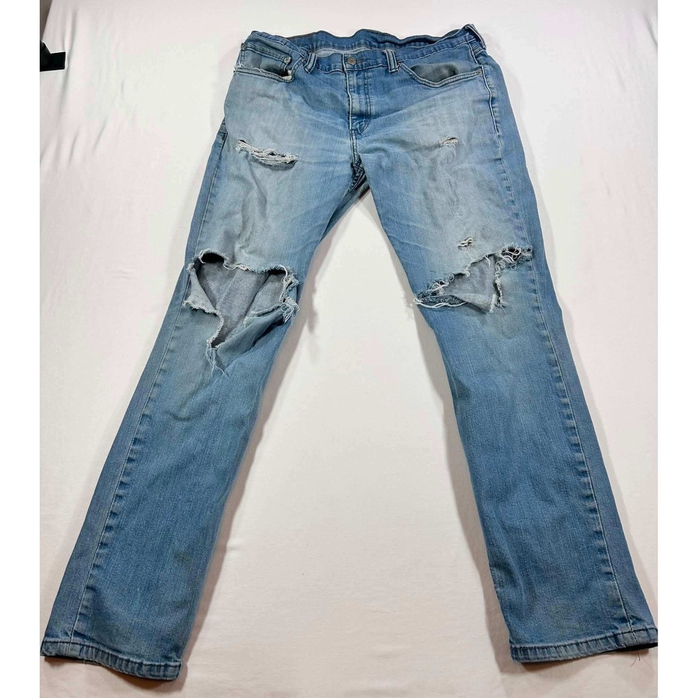 Levis 511 Slim Fit Jeans Mens 36x32 Light Wash Distressed Ripped Denim Blue